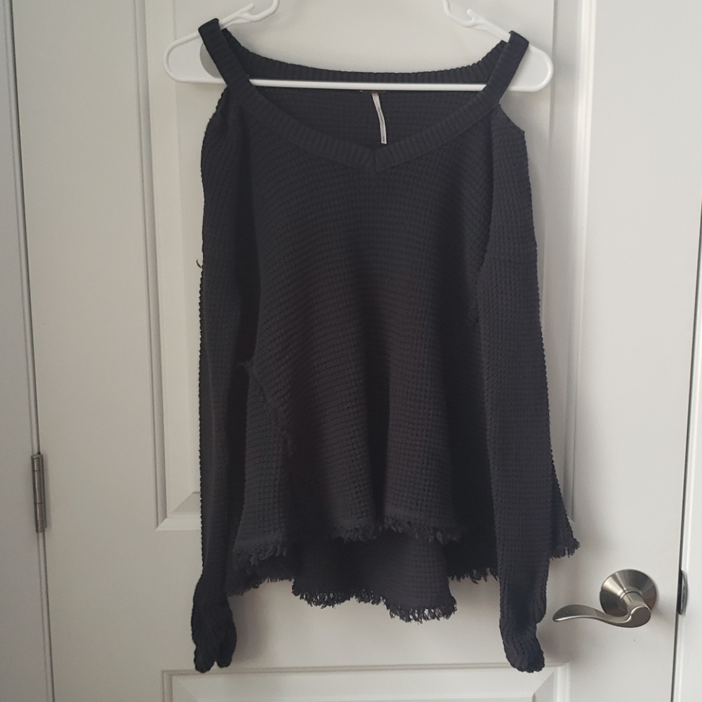 Free People Moonshine V-Neck Cold Shoulder Sweater - Picture 2 of 6